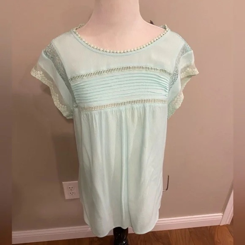 Mint Green Lace Trim Women's Top